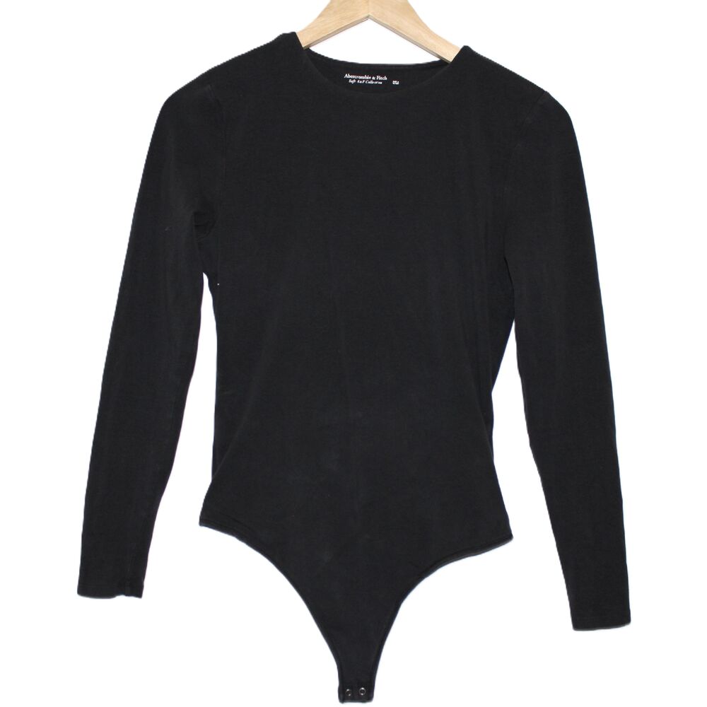 Womens Abercrombie & Fitch Soft A&F Black Crew Neck Long Sleeve Bodysuit Size S